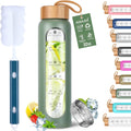 Glass Water Bottles 32 Oz with Silicone Sleeve - BPA Free Reusable Wide Mouth Glass Motivational Water Bottles with