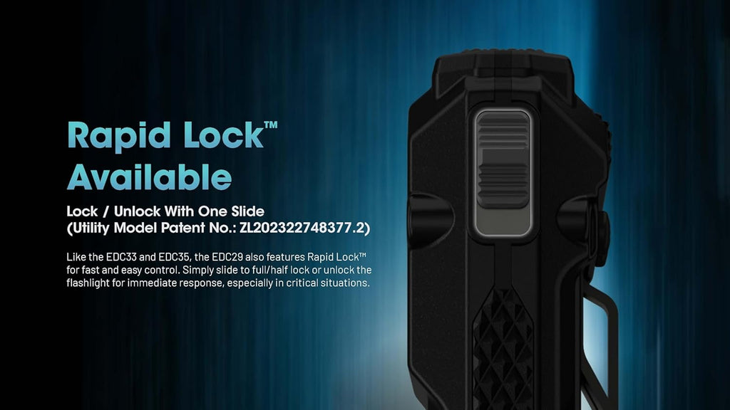 EDC29 6500 Lumen Rechargeable EDC Tactical Flashlight (Black) | USB-C Fast Charging, Slim Flat Shape, Spotlight