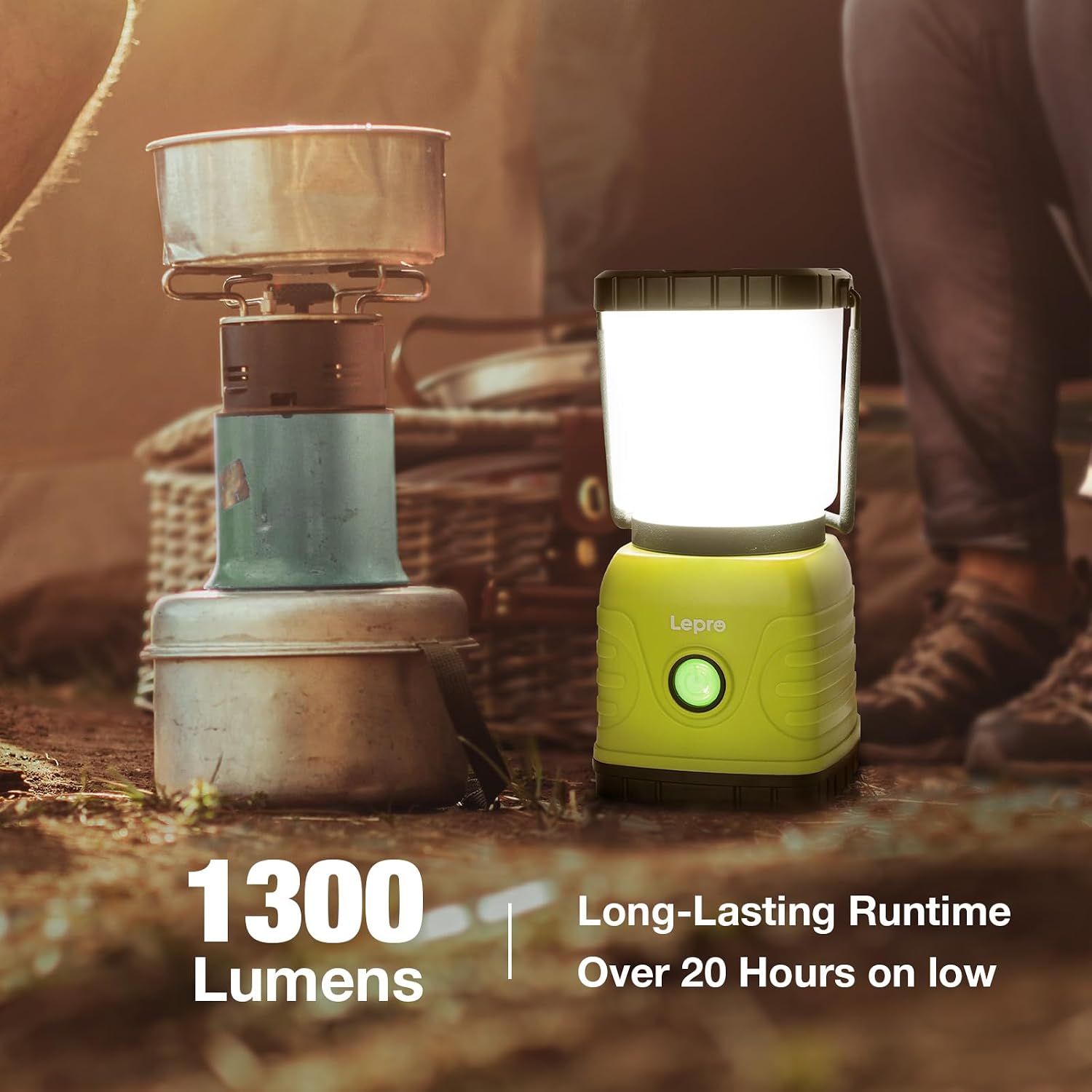1300LM LED Camping Lantern Rechargeable, 4 Light Modes, 3600mAh Power Bank, IPX4 Waterproof, Perfect Lantern