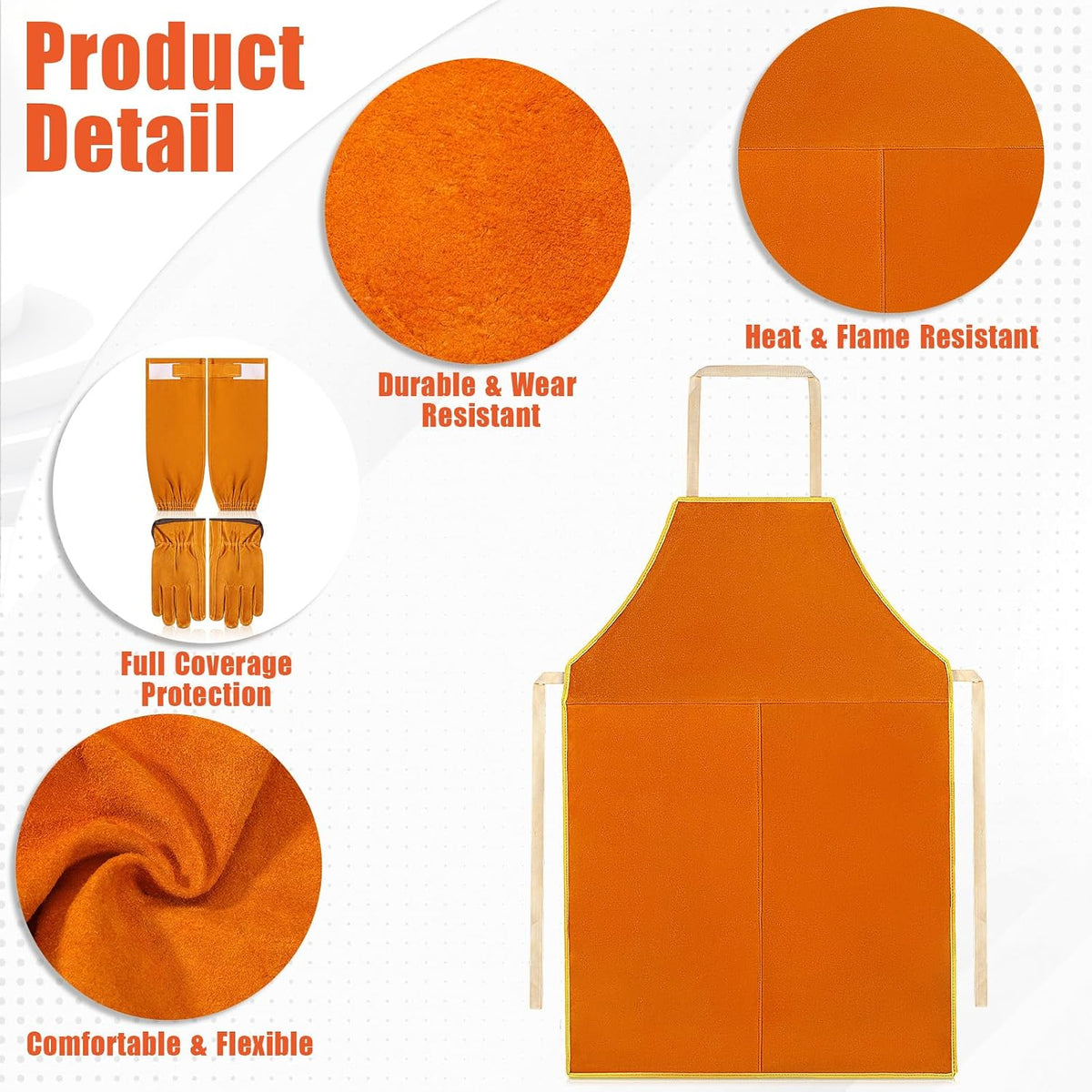 Welding Work Protectors Set, Including Heat & Flame Resistant Heavy Duty Welding Apron, Sleeves and Leather Work