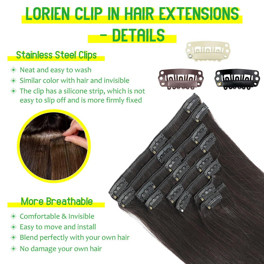 Clip in Hair Extensions Real Human Hair, 18 Inch 100g/3.6oz, 1B Natural Black, Clip in 100% Brazilian Remy Human Hair