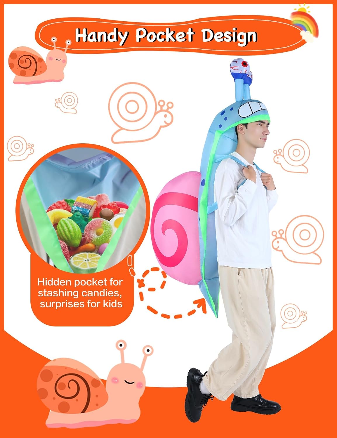 Inflatable Costume Adult Funny Snail Blow Up Costumes with Pocket Halloween Animal Outfit for Women Men Cute Party