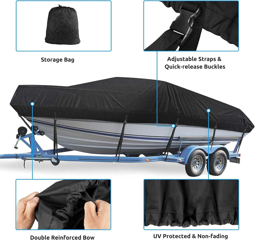 Boat Cover 16ft-18.5 ft, Waterproof Trailerable Boat Cover | Heavy Duty Covers fits Bass Boats, V-Hull, Tri-Hull