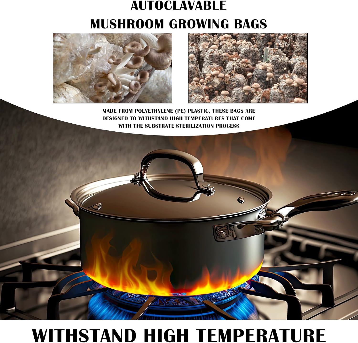 50-Pack Autoclavable Mushroom Growing Bag Bulk with Microporous Filter Patchs - Large 8"x5"x20" Extra 6 Mil Thick|