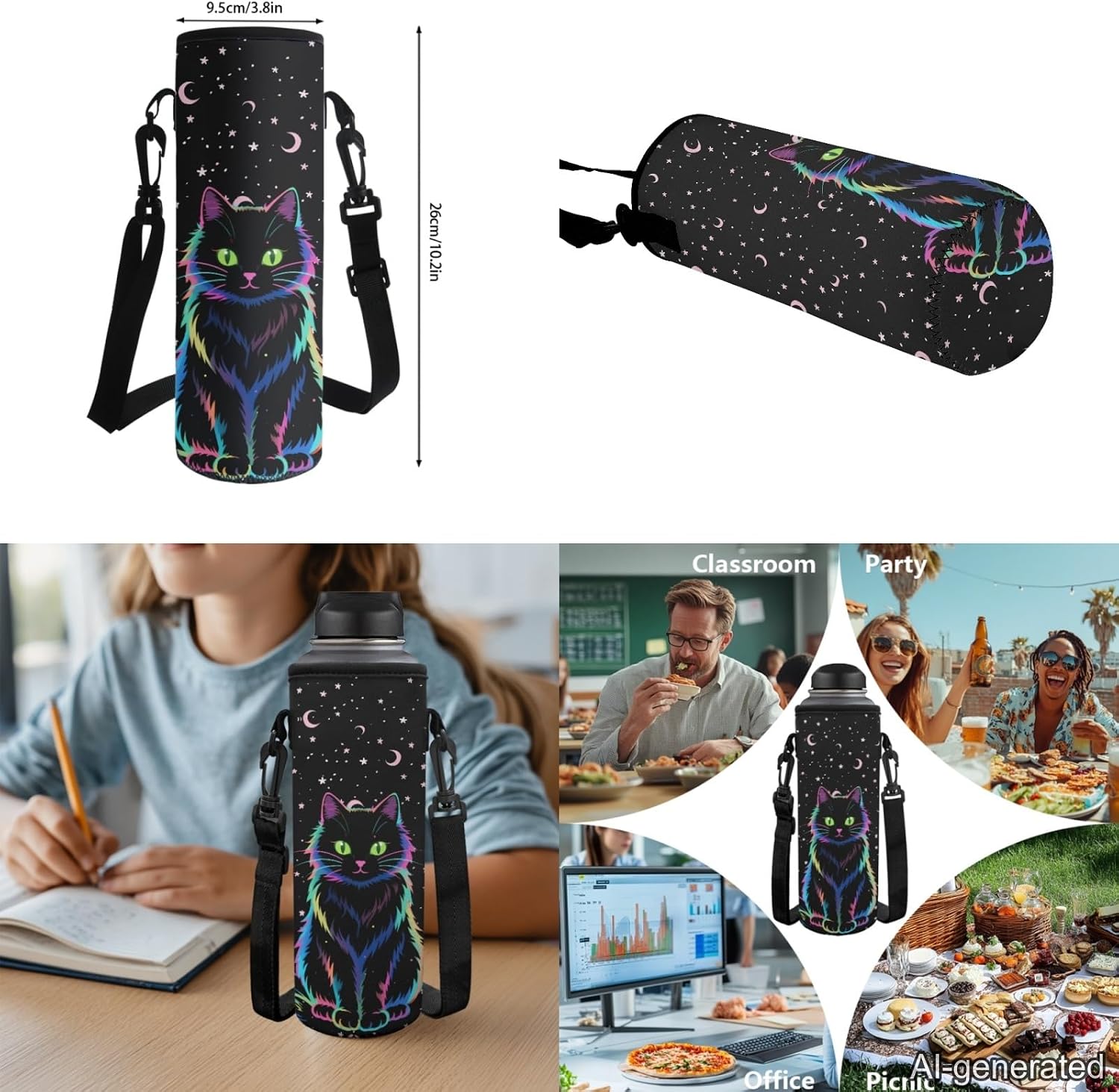 Cat Paw Moon Star Print Backpack for Kids Girls School Bags Teen Bookbags Set of 6 pcs Rucksack School Backpack with