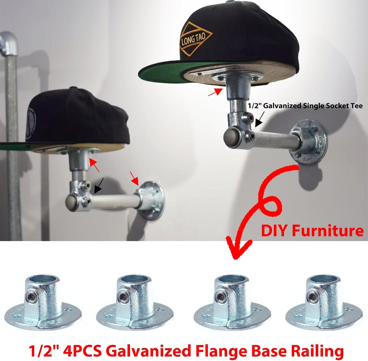 1/2" 4PCS Flange Base Railing Galvanized Pipe Fittings Connector