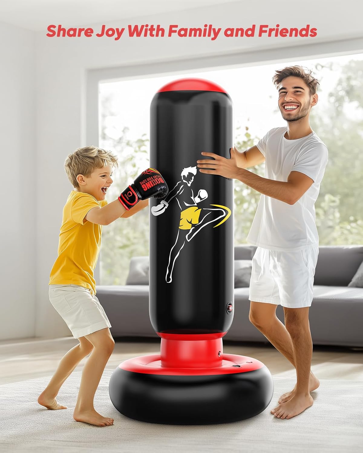 Kids Punching Bag Toy with Boxing Gloves, 66 Inch Larger Stable Kids Inflatable Boxing Bag Set, Gifts for Boys &