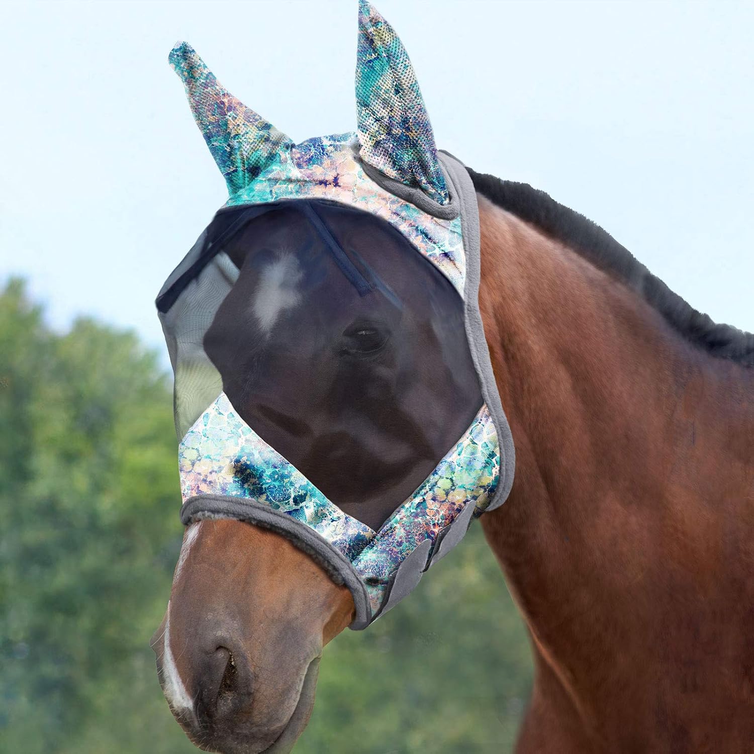 LumiVista Horse Fly Mask Standard with Ears UV Protection for Horse Pastel Mix L Full Size