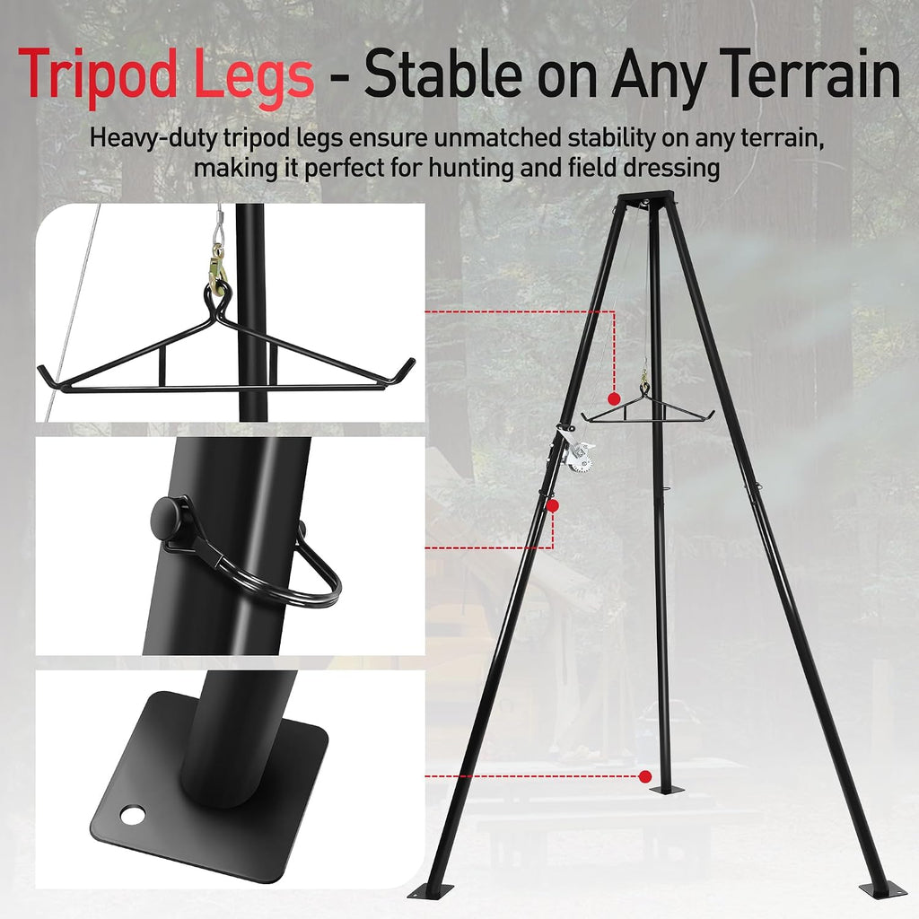 Tripod Game Hoist, 500 LBS Deer Skinning Rack Stand with Gambrel