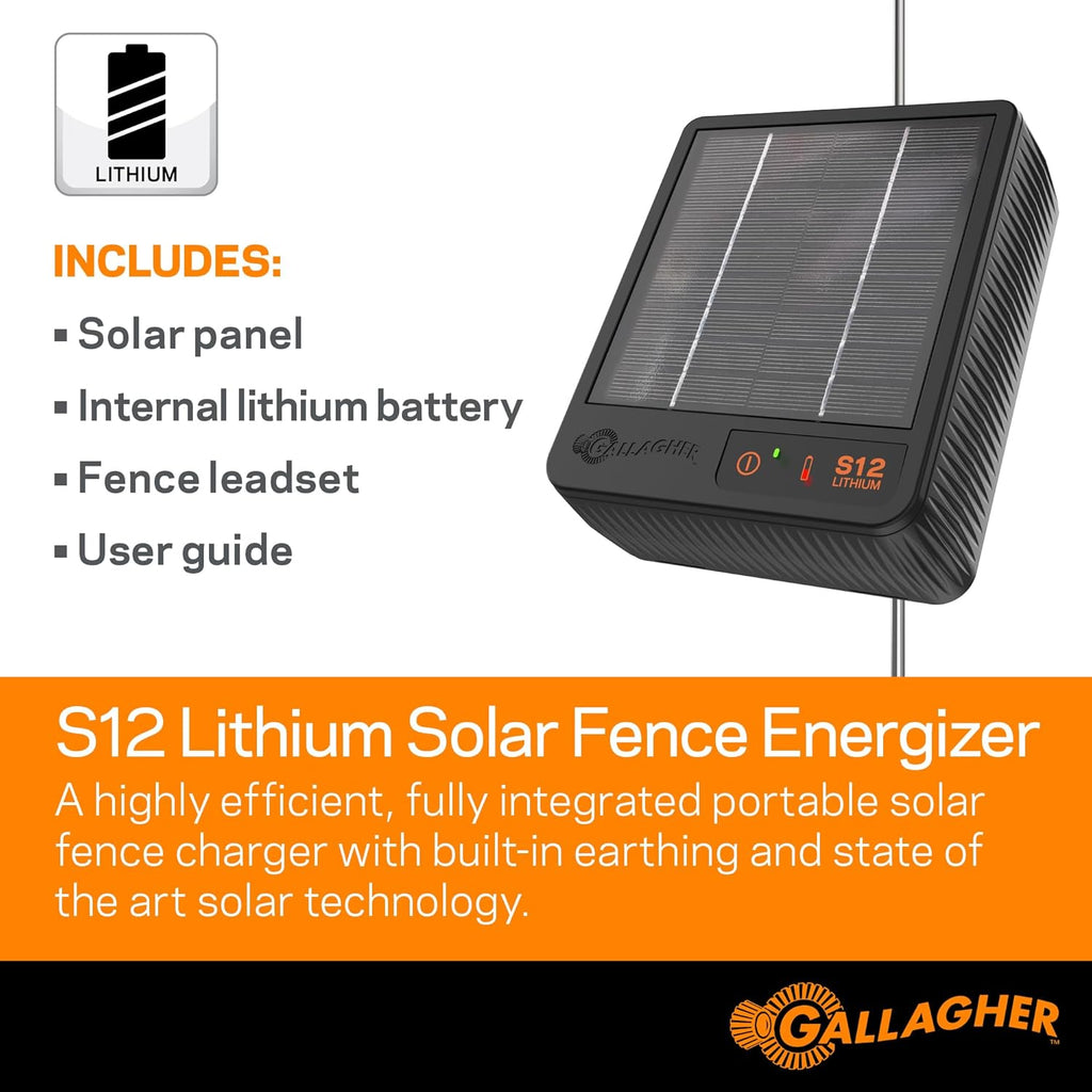 S12 Solar Fence Charger | Solar Electric Fence Energizer | 4 Miles of Protection | For Livestock, Goats, and Small