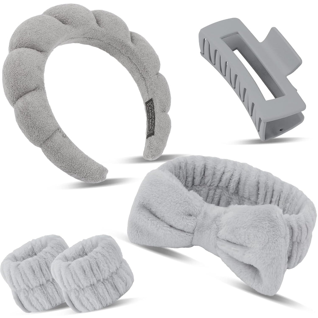 Sponge Spa Headbands Wristband Set with Hair Clips Skincare Headbands for Washing Face Non Slip Puffy Terry Cloth