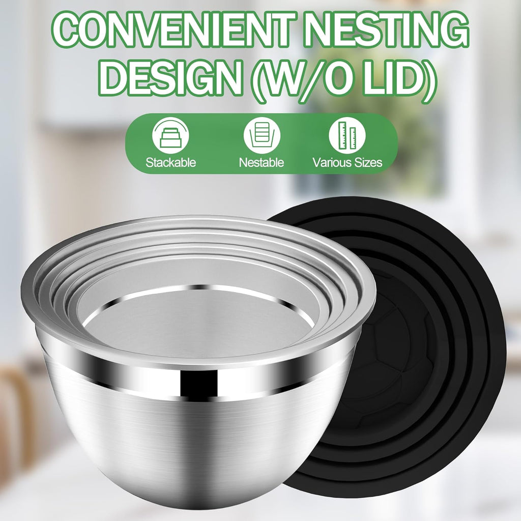 Mixing Bowls with Lids Set, Stainless Steel Mixing Bowls with Colander, Strainer with Mixing Bowl Set, Serving Bowl