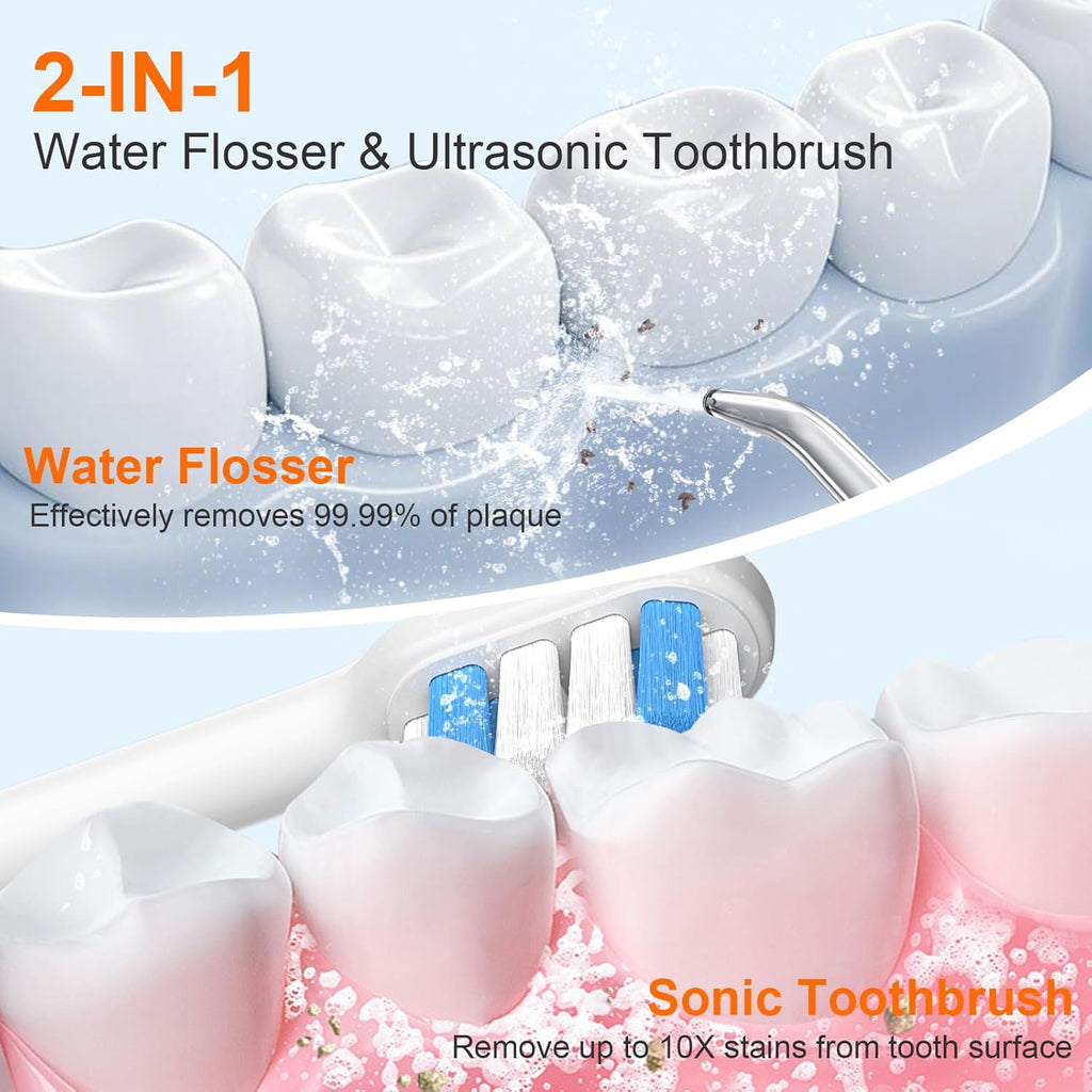 Sonic Electric Toothbrush and Water Flosser Combo, Rechargeable 2000mAh Toothbrush and 2500mAh Oral Irrigator with