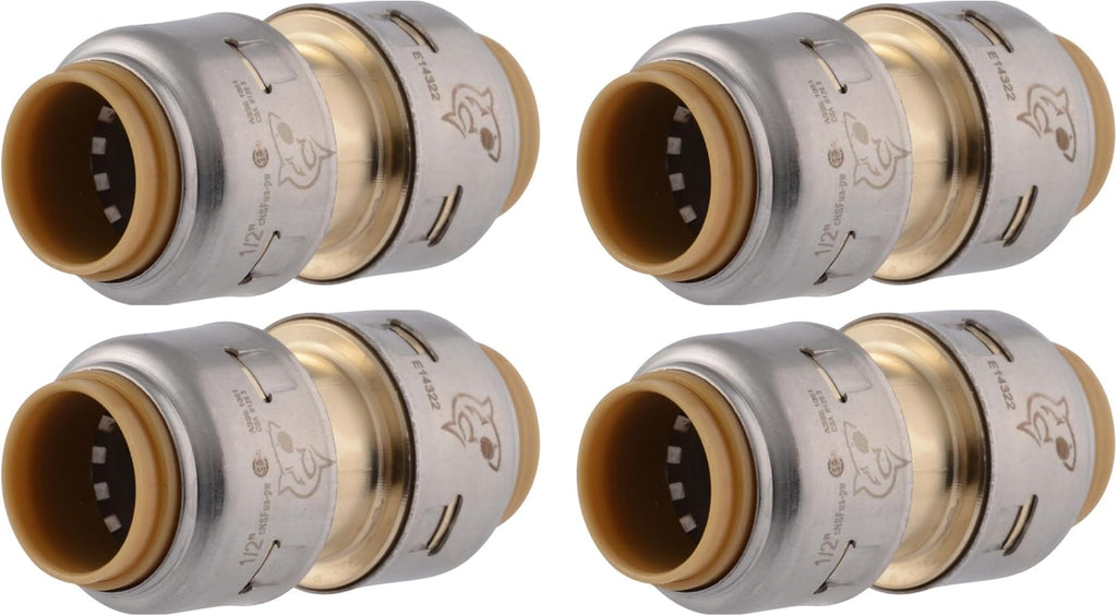 SharkBite Max 1/2 Inch Coupling, Pack of 4, Push to Connect Brass Plumbing Fitting, PEX Pipe, Copper, CPVC, PE-RT, HDPE, UR008A4