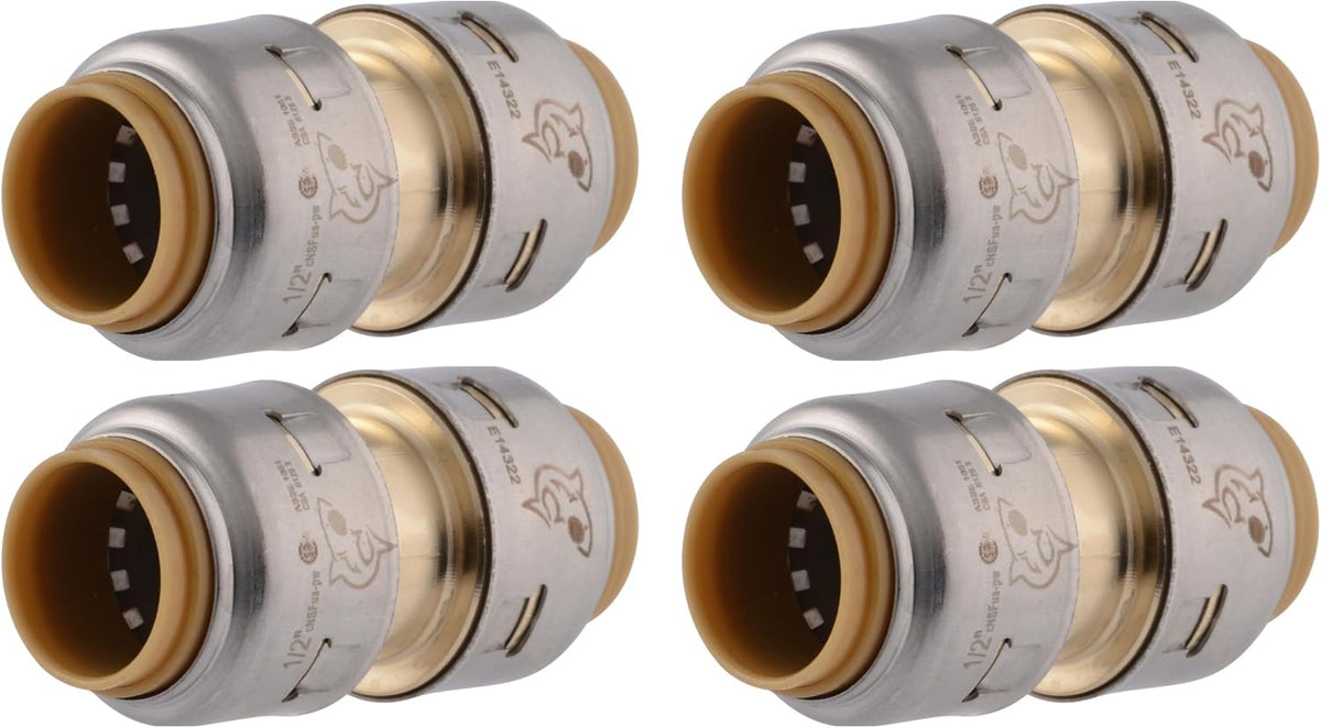 SharkBite Max 1/2 Inch Coupling, Pack of 4, Push to Connect Brass Plumbing Fitting, PEX Pipe, Copper, CPVC, PE-RT, HDPE, UR008A4