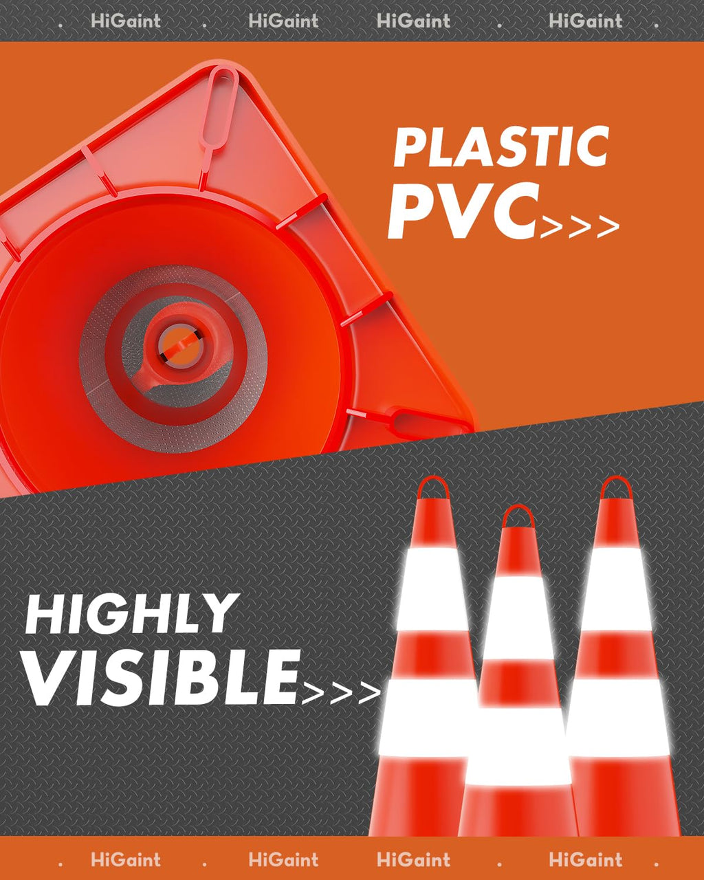 12 Pack 28" Traffic Cones with Wide Base | 3.7lb Each; 13" x 13" Base; Top Carry Ring; Stackable for Compact Storage.