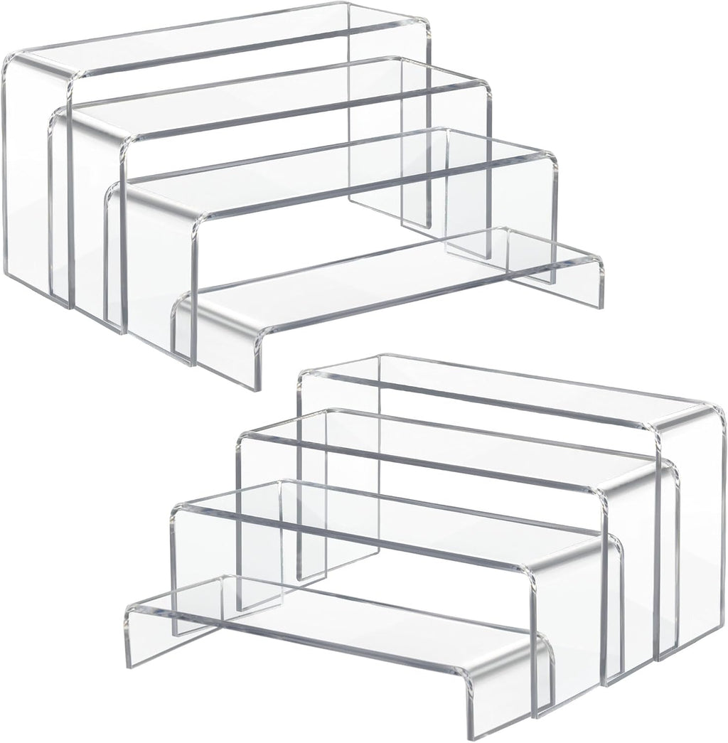 Acrylic Display Risers 8 Pcs 2 Set (7”L~8”L~9”L), Clear Rectangular Display Shelf for Dessert Table & Cupcake