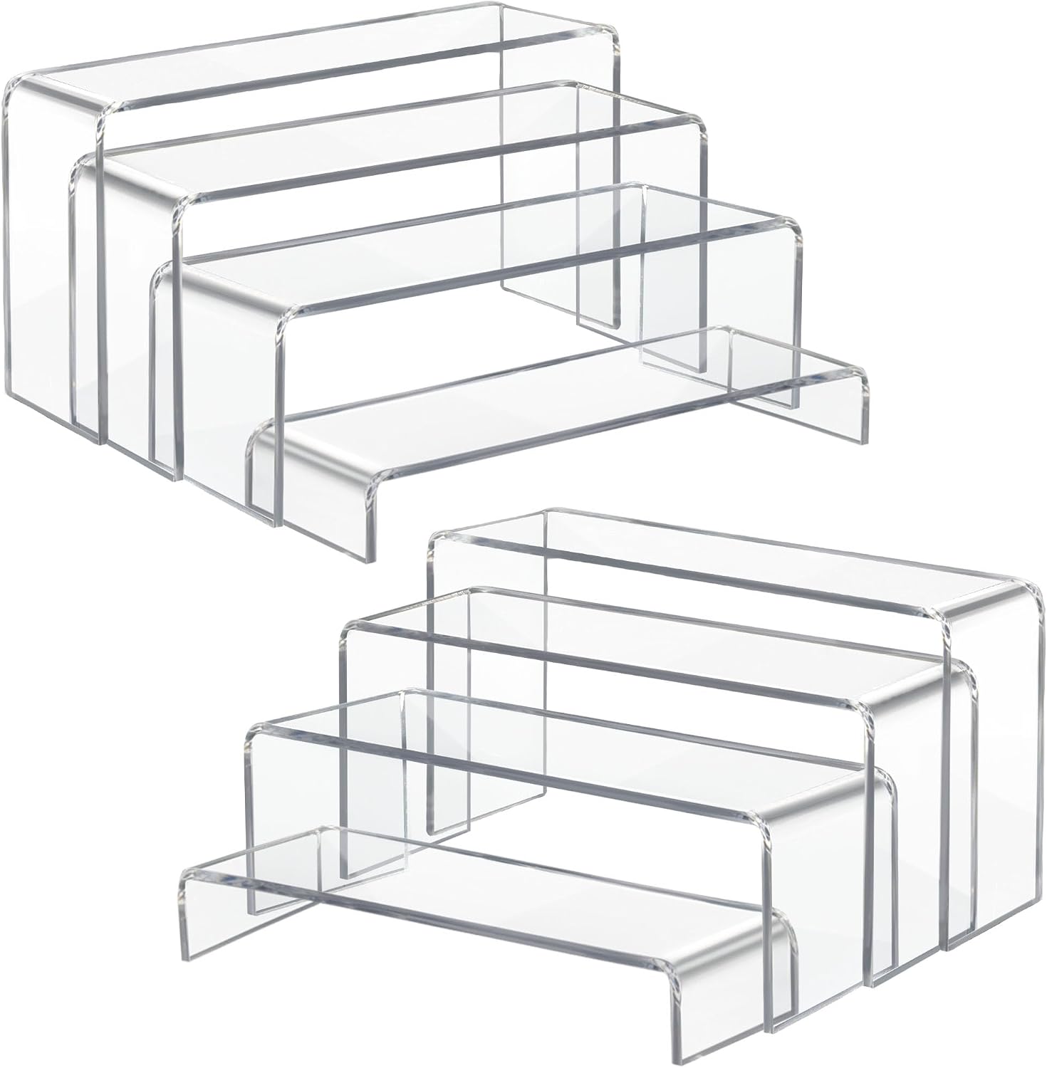 Acrylic Display Risers 8 Pcs 2 Set (7”L~8”L~9”L), Clear Rectangular Display Shelf for Dessert Table & Cupcake