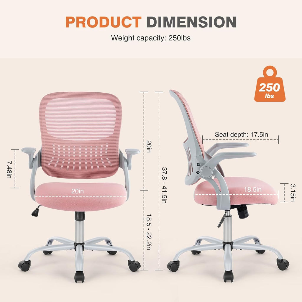 Home Office Computer Desk Chair, Ergonomic Mid-Back Mesh Rolling Work Swivel Task Chairs with Wheels, Comfortable