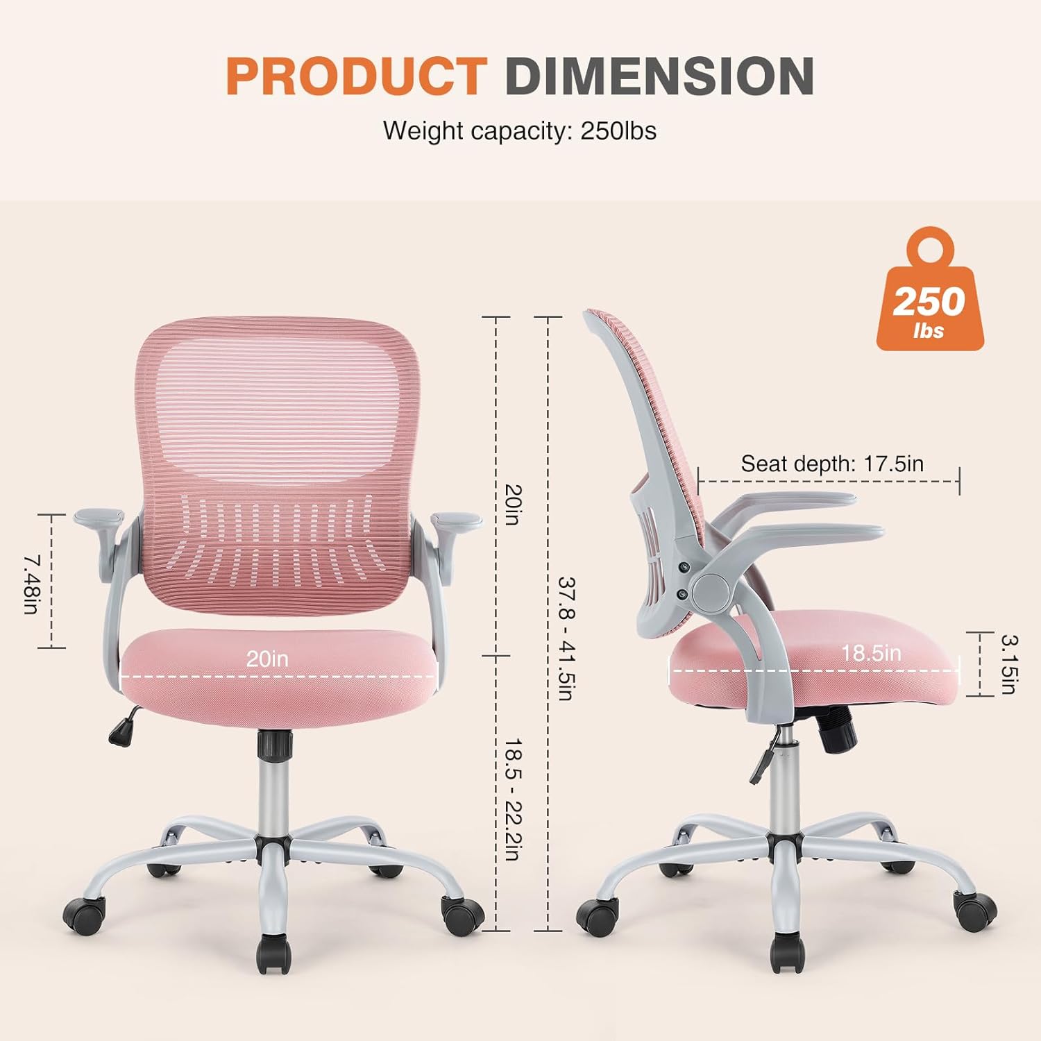 Home Office Computer Desk Chair, Ergonomic Mid-Back Mesh Rolling Work Swivel Task Chairs with Wheels, Comfortable
