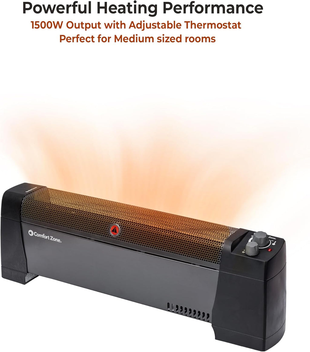 Comfort Zone Convection Baseboard Space Heater with Manual Thermostat | Convection baseboard heater with 2 heat
