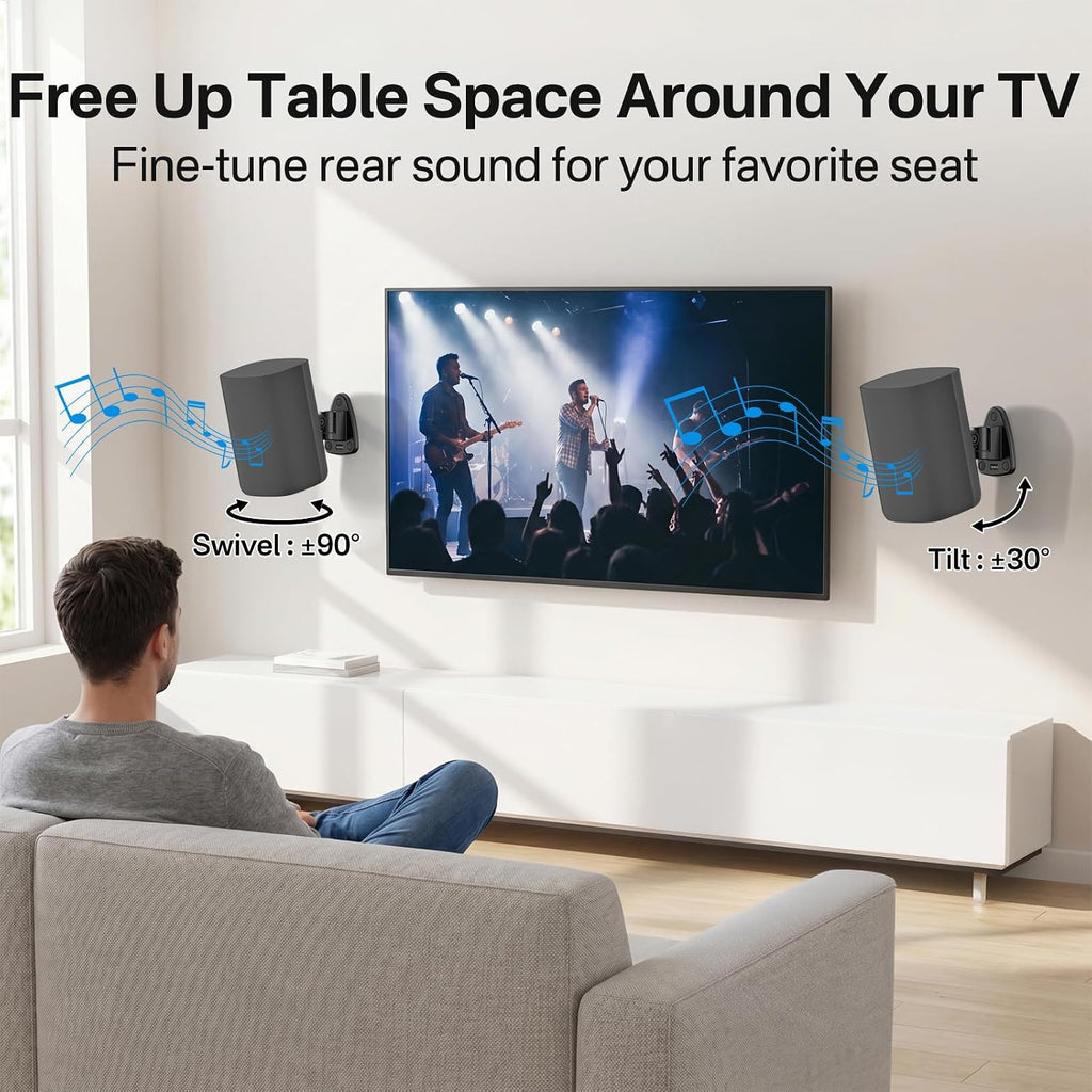 Heavy-Duty Speaker Wall Mounts for Roku Wireless Speaker Mount - Tilt & Swivel Adjustable Speaker Mounting Brackets