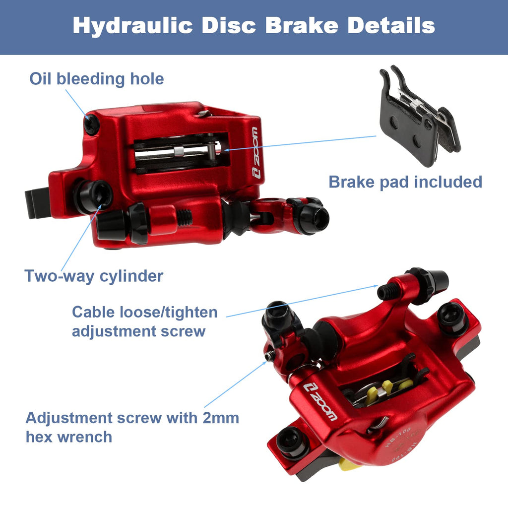 Hydraulic Disc Brake Calipers for MTB Ebike 2PCS Front/Rear Red