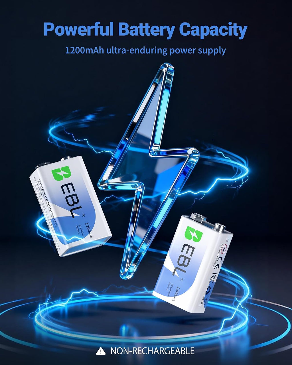 9V Lithium Batteries 4 Pack, 1200mAh Non-Rechargeable 9V Batteries - High Performance Lithium Metal Battery with