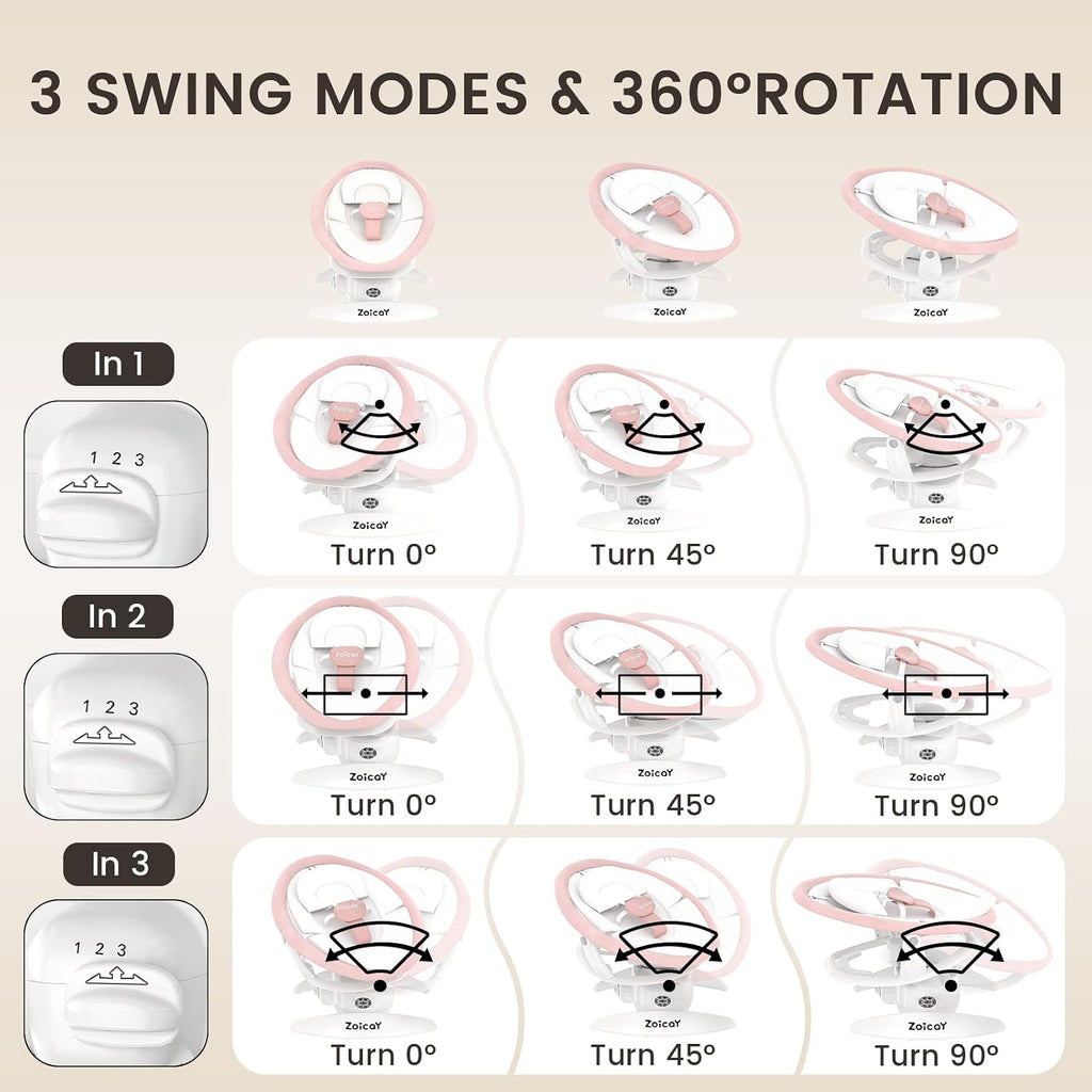 3-in-1 Baby Swings for Infants with Motion Detection and Canopy | Infant Swing with 360° Rotatable Seat, 5 Speeds & 3