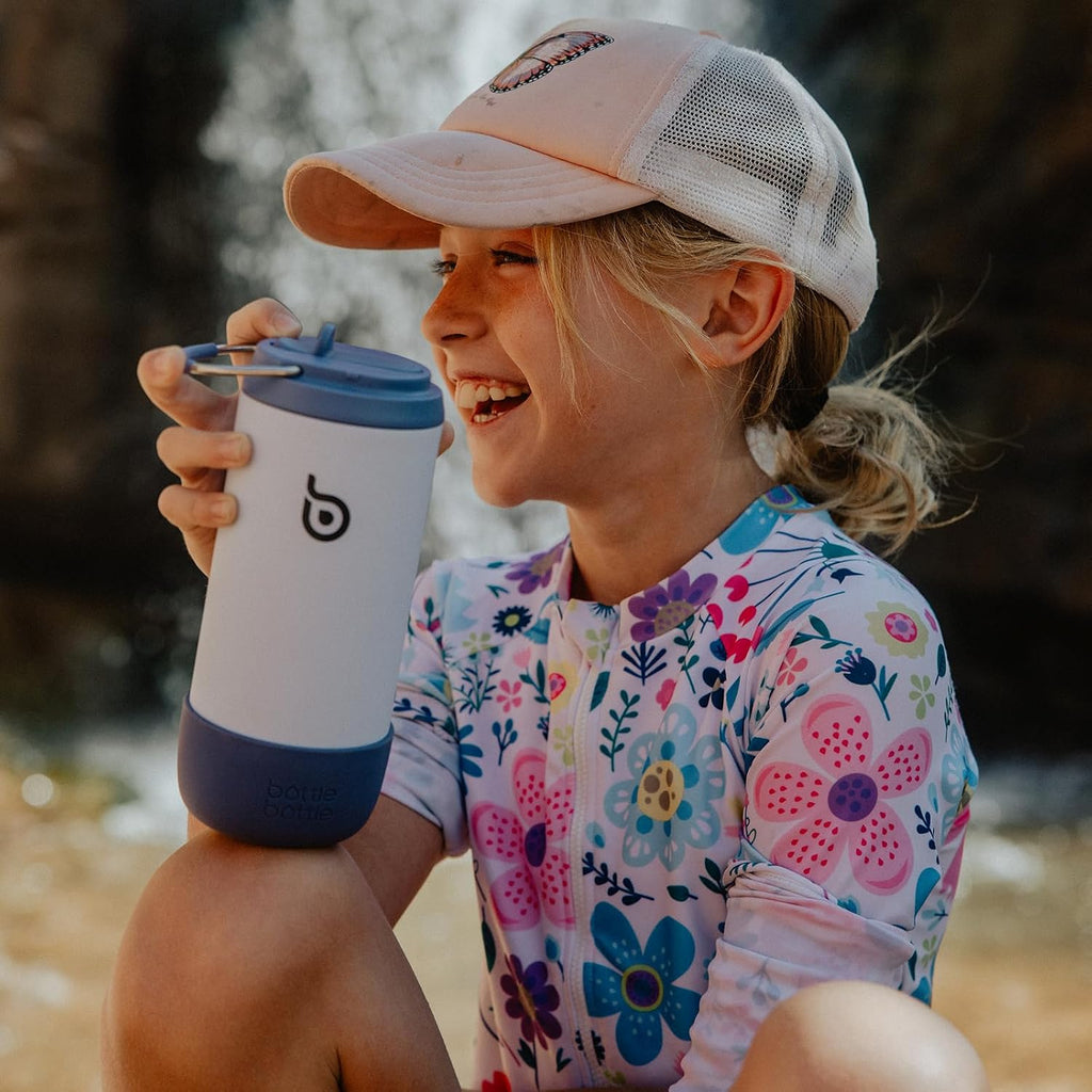 Kids Water Bottle 12 oz for Boys Girls blue | Insulated Water Bottles with Leak Proof Lid,Silicone Boot, Straw Cup