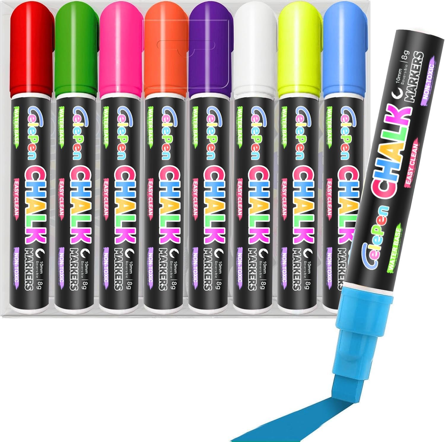 Window Chalk Markers for Cars Glass Washable, 8 Colors Jumbo Liquid Chalk Marker Pens with 10mm 3 in 1 Nib Wide Tip