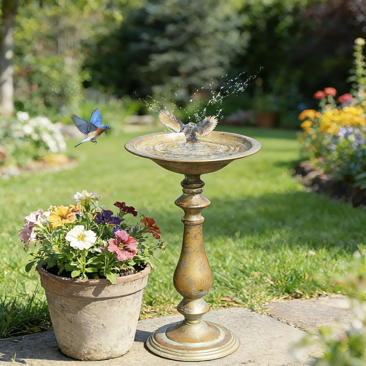 19"H Antique Pedestal Bird Bath for Outside ,Outdoor Garden Bird Bath