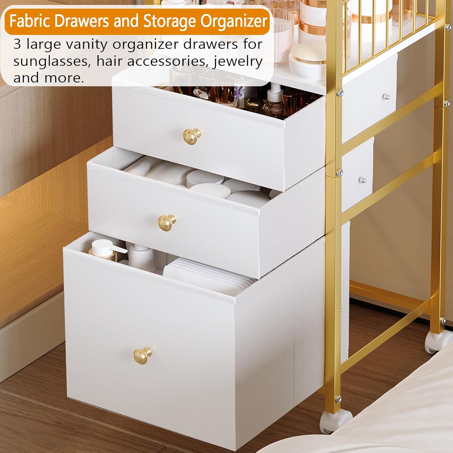 Makeup Cart Organizer with Mirror, Floor Makeup Organizer Large | Make Up Organizers Vanity Cart Cosmetic Display