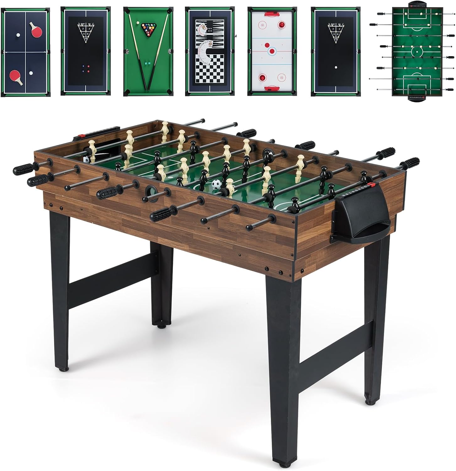 10-in-1 Multi Game Table, Combo Game Table Set w/Hockey, Foosball Pool Ping-Pong Chess Cards Checkers Bowling