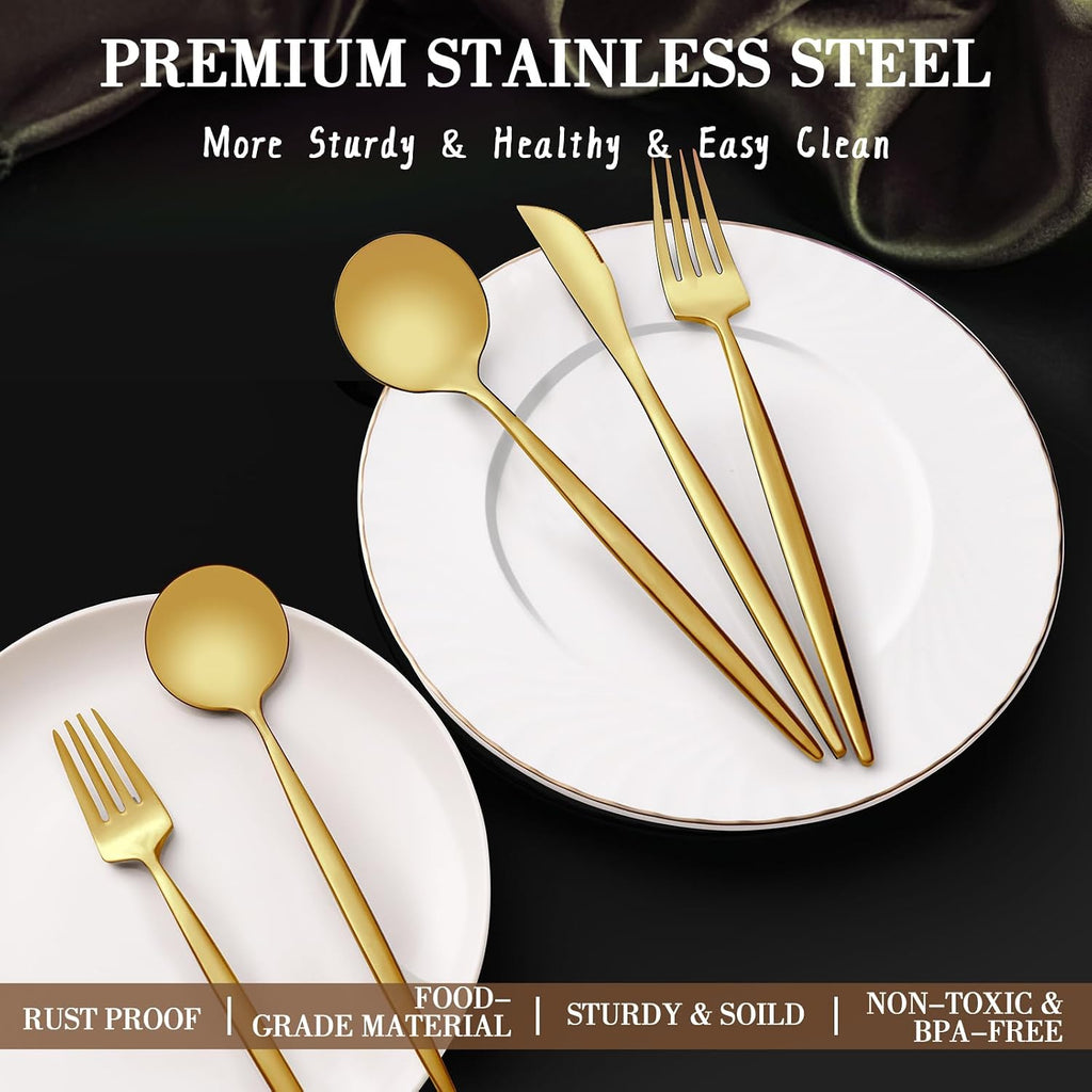 40-Piece Gold Silverware Set for 8, Stainless Steel Flatware Set