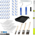 Paint Roller Kit with Extension Pole, 27 Piece Set, 2 to 4 Ft Pole, 4"9" Paint Rollers, Paint Brushes Set for