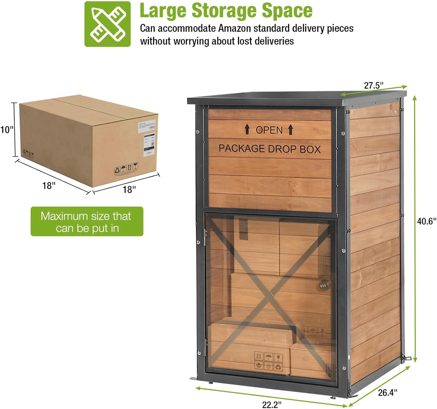 Large Package Delivery Boxes for Outside,Strong Metal Frame Large Parcel Drop Box with Combination Lockable, Secure