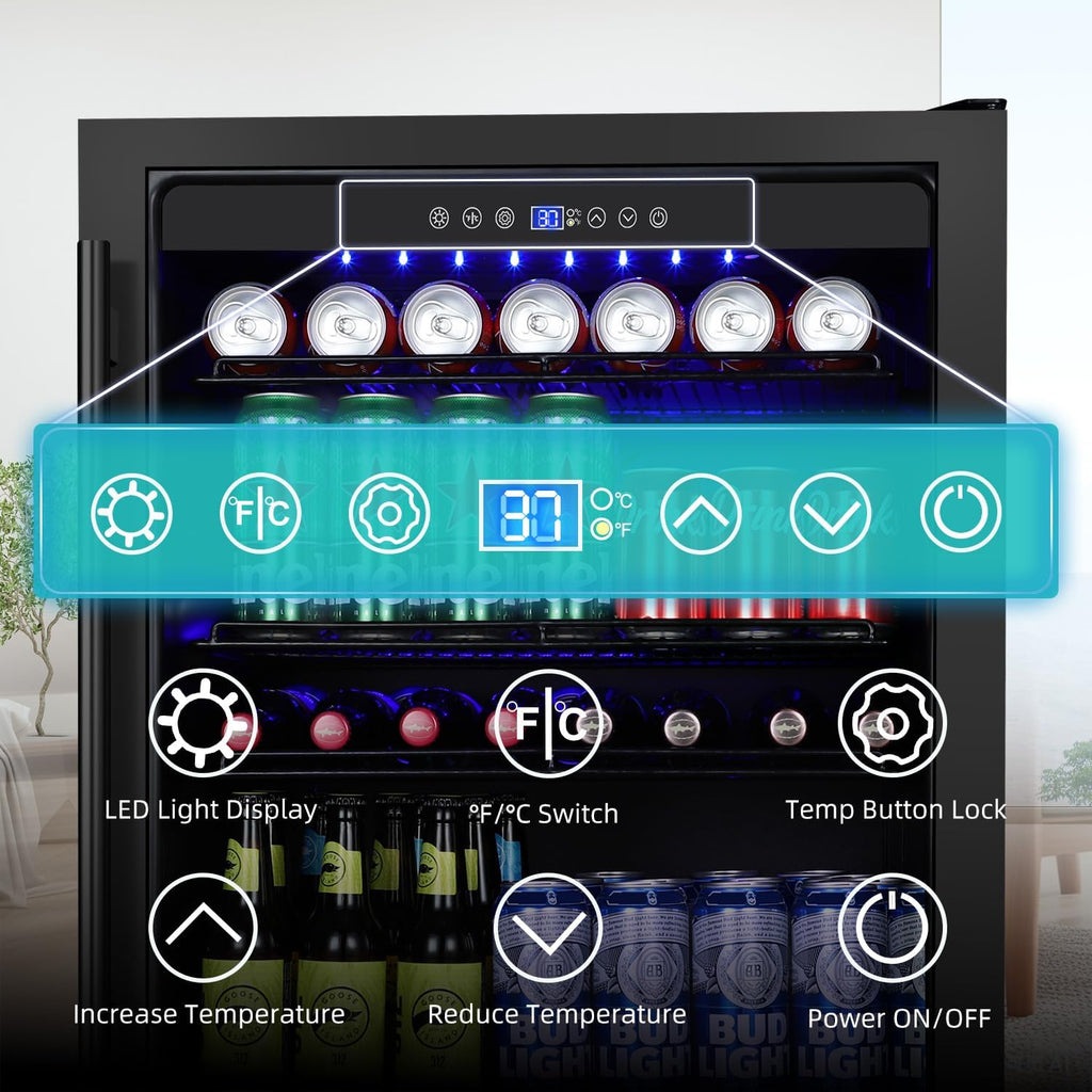 24 Inch Under Counter Beverage Refrigerator, 180 Can Drink Fridge