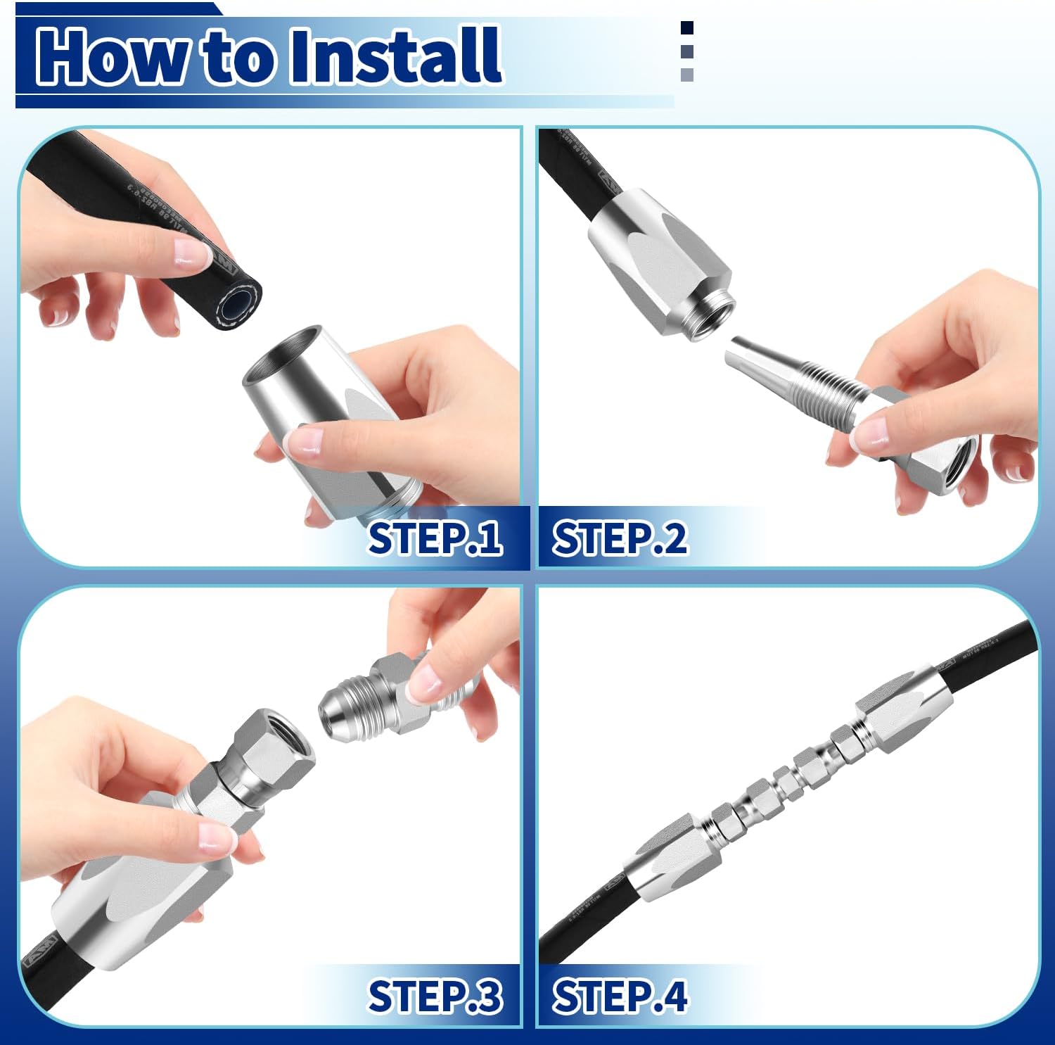 Hydraulic Hose Repair Kit, 1/2" Hydraulic Hose Field Repair Kit, 2pcs Reusable Heavy Duty Galvanized Carbon Steel