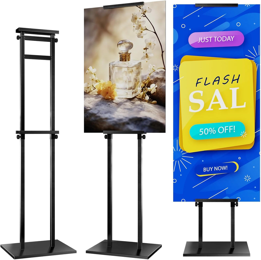Poster Stand for Display Pedestal Sign Stand | Double Sided Sign Holder Floor Stand, Non-Slip Base, Heavy Duty, 75"
