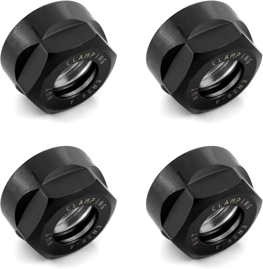 QWORK ER20 A Collet Clamping Nuts for CNC Milling Chuck Holder Lathe, 4 Pack (Black)