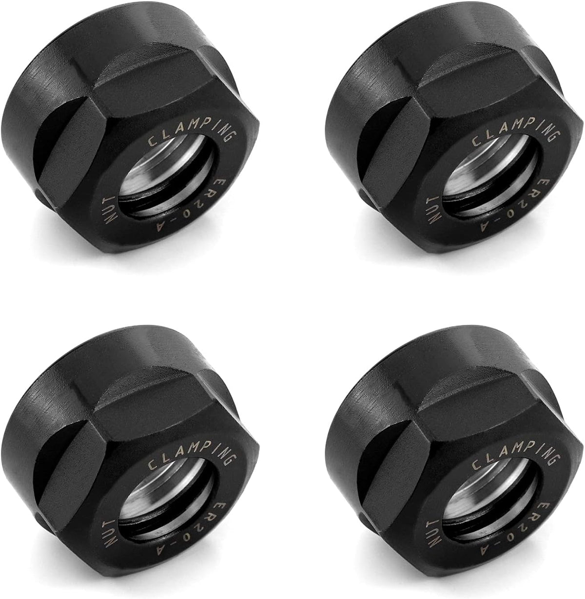 QWORK ER20 A Collet Clamping Nuts for CNC Milling Chuck Holder Lathe, 4 Pack (Black)