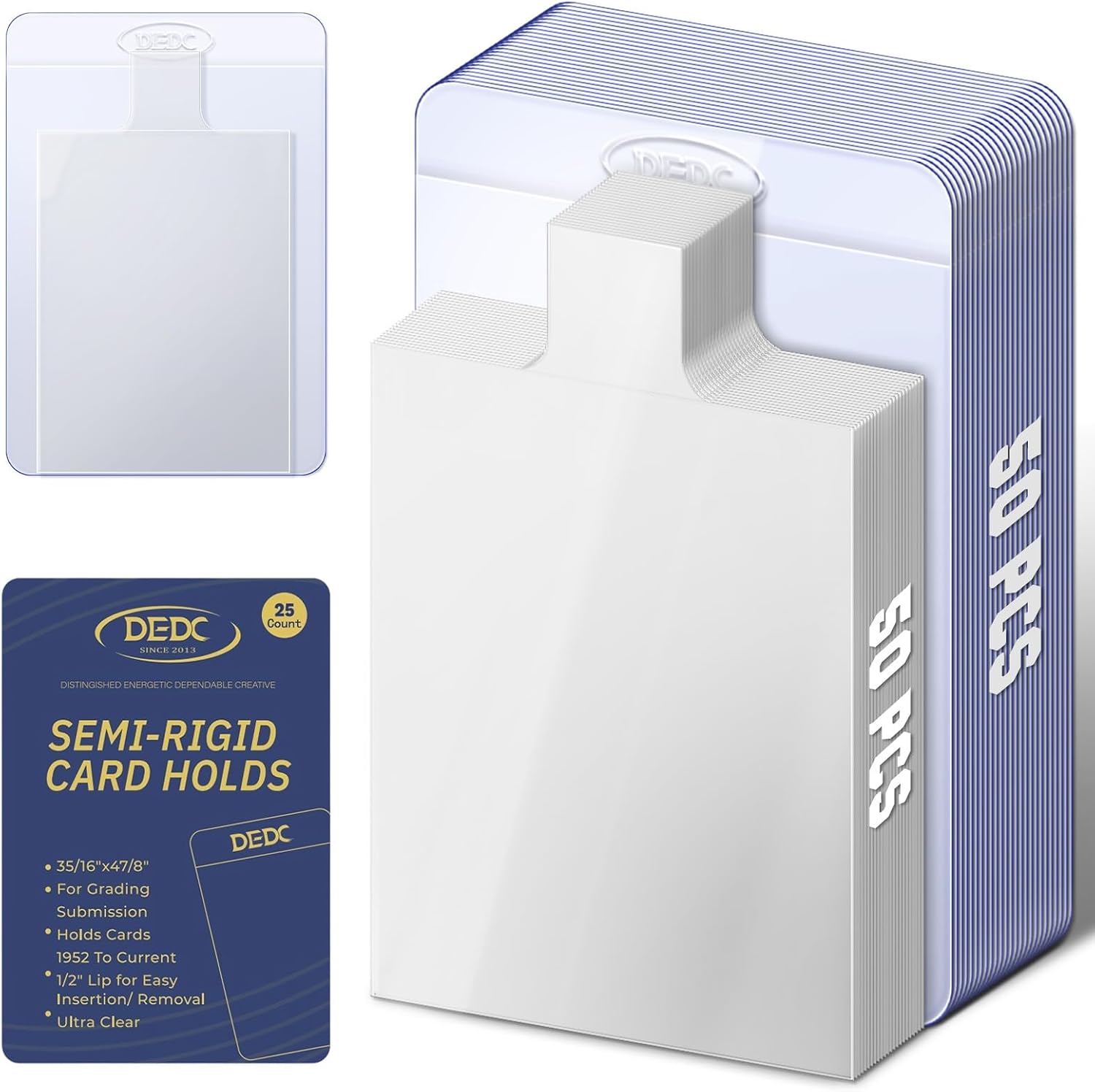 100Pcs Set Card Sleeves -50 Semi Rigid Card Holder & 50 Tabbed Sleeves, Perfect Fit Sleeves Trading Card Shipping