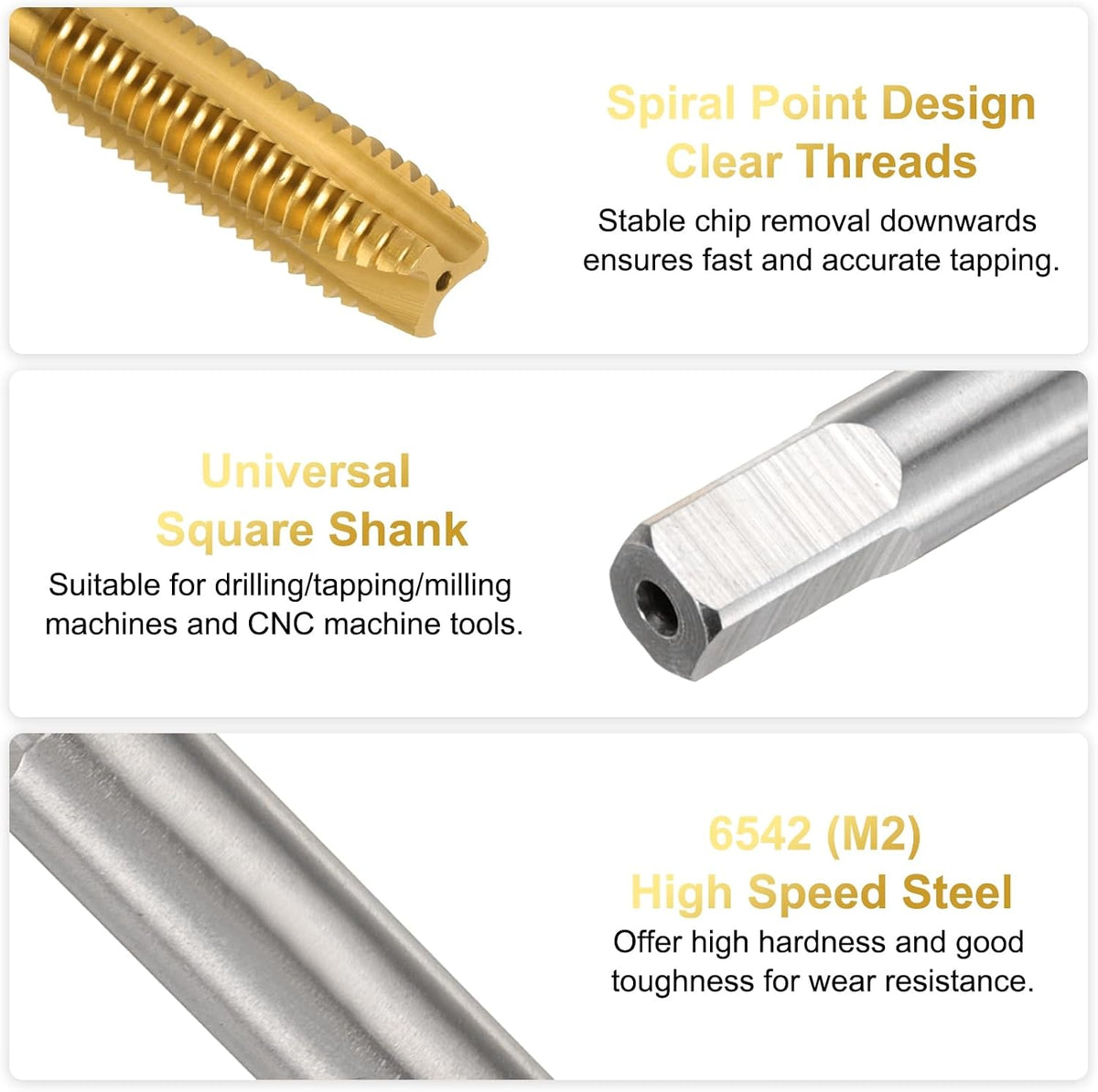 uxcell 4pcs 1/2-13 UNC B2 Spiral Point Thread Tap, Screw Tap Threading Tapping Tool, Titanium Coated 6542 High Speed Steel Machine Taps Tapping Bit
