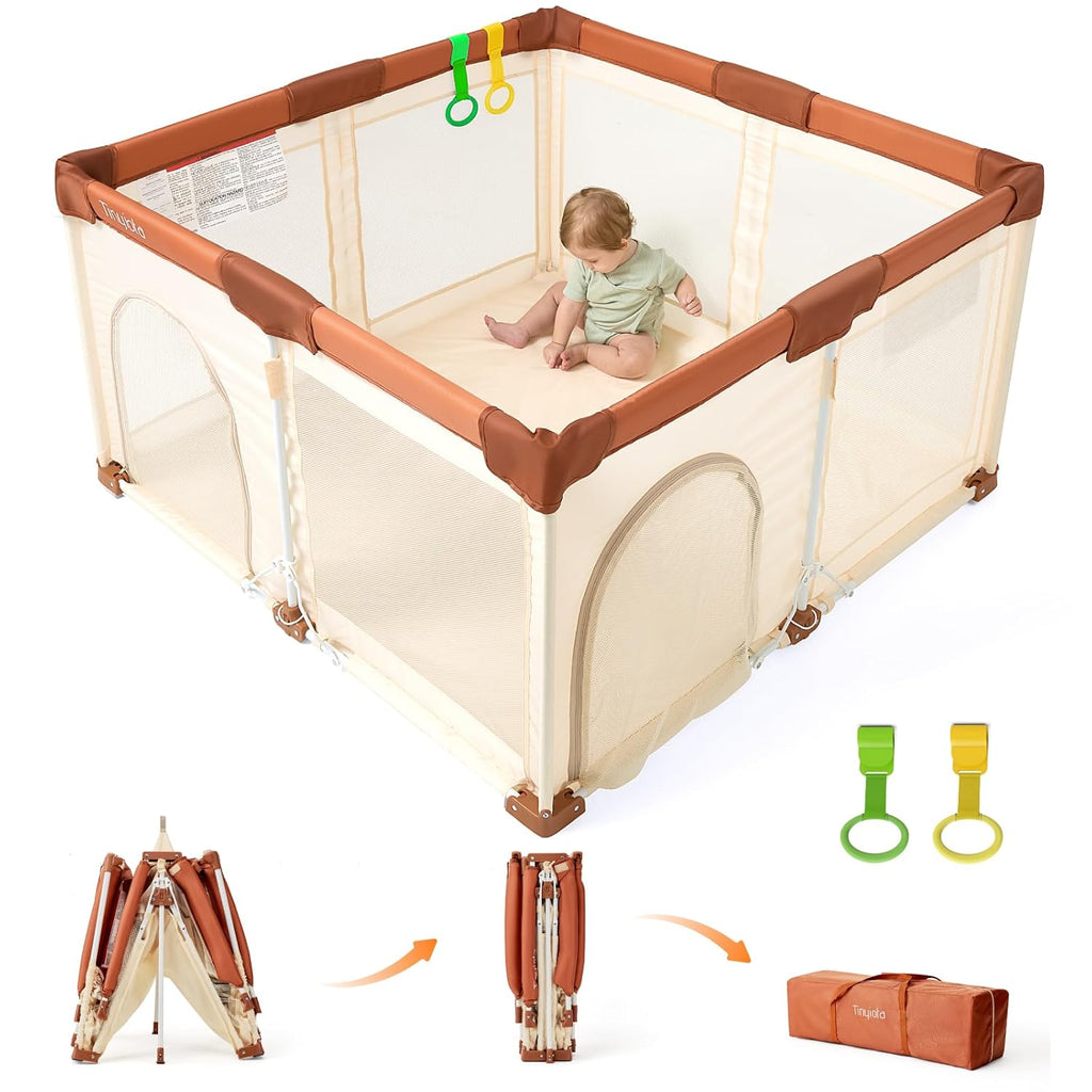 Foldable Baby Playpen, 50x50 Inch Portable Play Yard for Babies and Toddlers with Soft Breathable Mesh, Storage Bag &