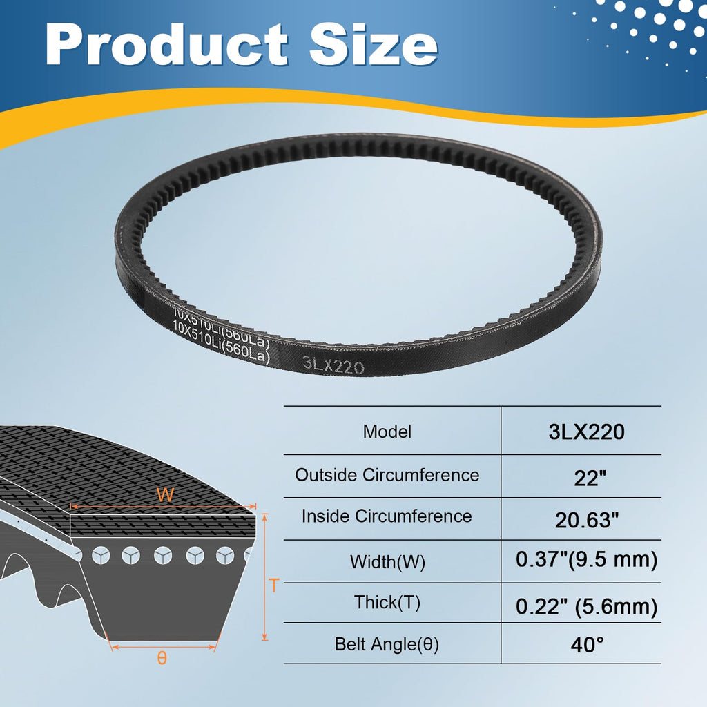 uxcell 2Pcs 3L220 Rubber V Belt, 22" Outer Circ x 0.37" Width x 0.22" Thick