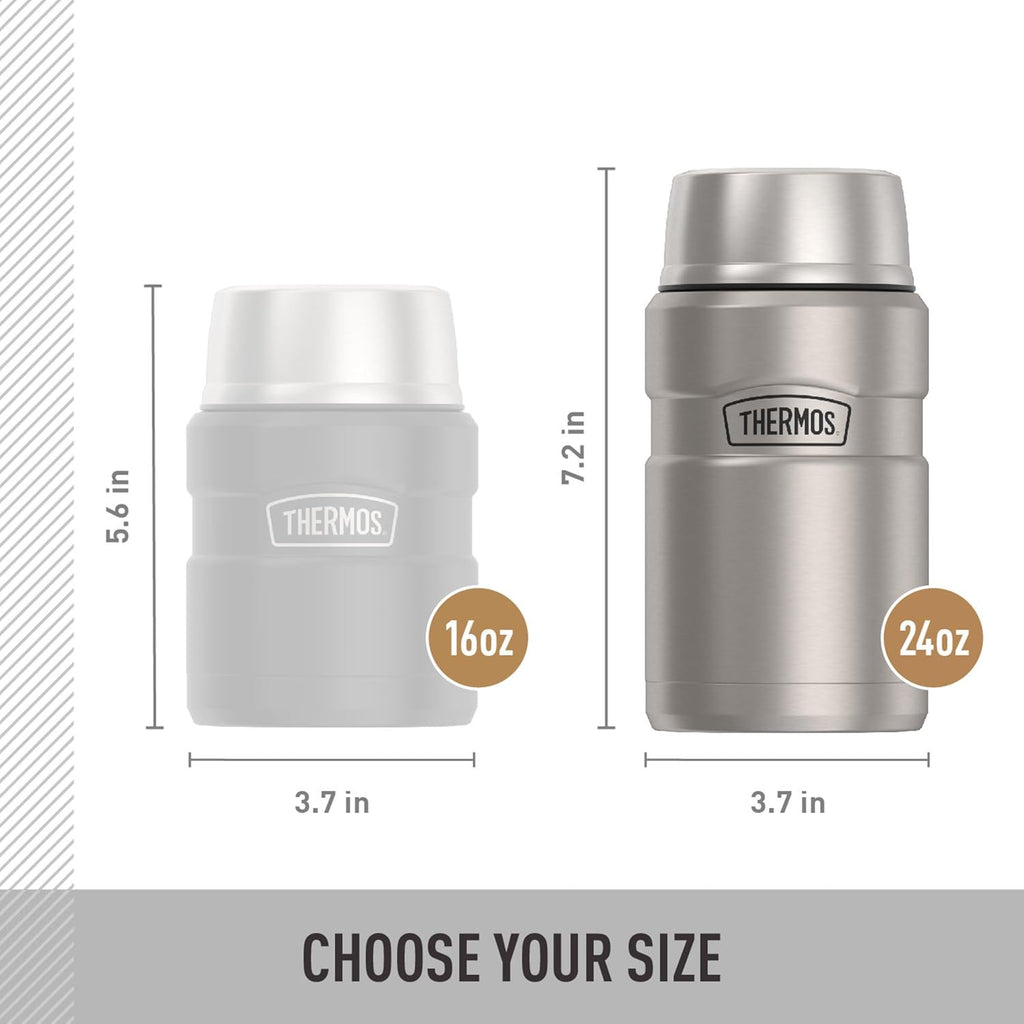 Stainless King Food Jar with Bowl, 24oz, Matte Steel | Stainless Steel Insulated Food Container with Built-In Bowl