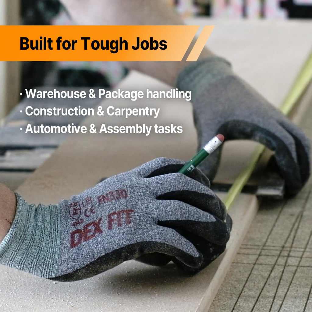 Nitrile Work Gloves FN330, 3 Pairs, 3D-Comfort Stretchy Fit, Firm Grip, Thin & Lightweight, Touch-Screen Compatible