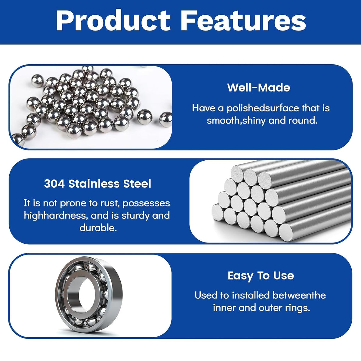 840 Pcs Stainless Steel Bearing Balls, 2/2.5/3/3.5/4/4.5/5/5.5/6/7/8/9/10mm