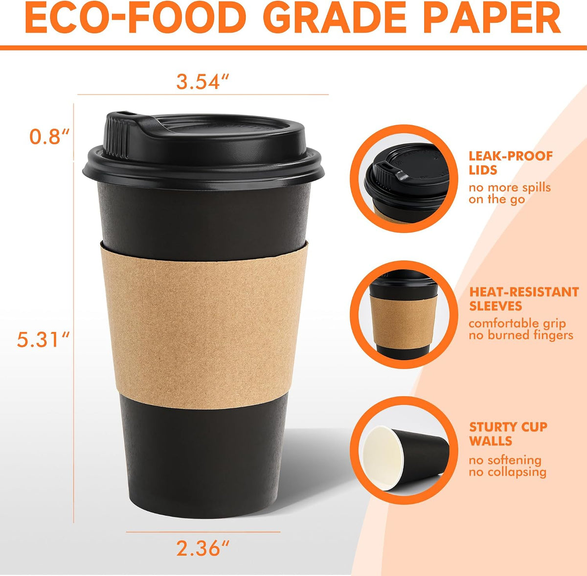 100 Pack 16 oz Disposable Coffee Cups with Lids and Sleeves